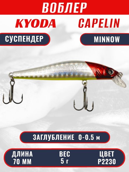 Воблер KYODA Capelin Minnow-70SP длина 7,0 см вес 5.0 гр, цвет P2230 заглубление 0-0.5 м