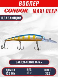 Воблер Condor Maxi Deep MDP120F размер 120 мм вес 19,0 гр заглубление 0 - 6,0 цв 322